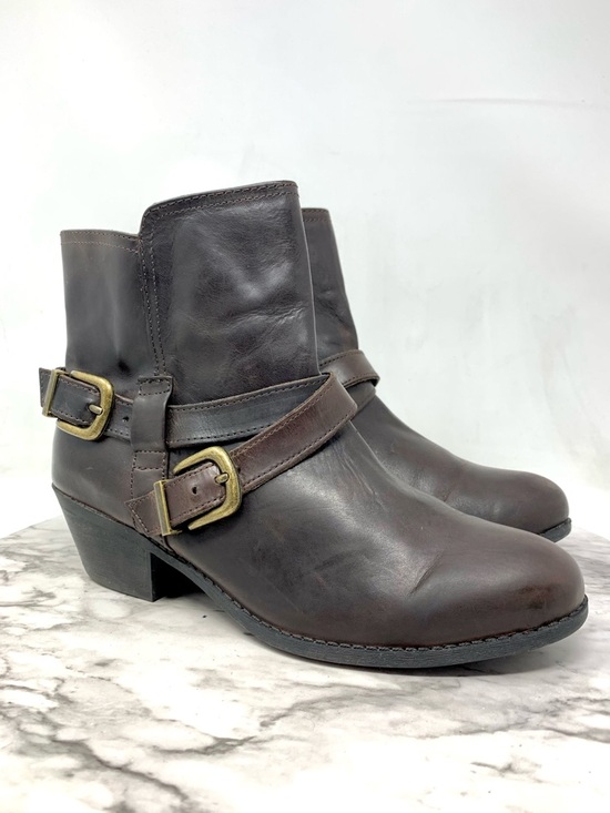 me too Shoes - Me Too Zuri Dark Brown Leather Buckle Harness Ankle Booties 8 Bohemian Moto Chic